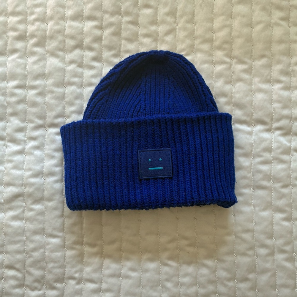 Acne Studios Cobalt Blue Ribbed Beanie Knit